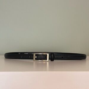 UNIQLO Genuine Leather Skinny Black Belt with Gold Hardware